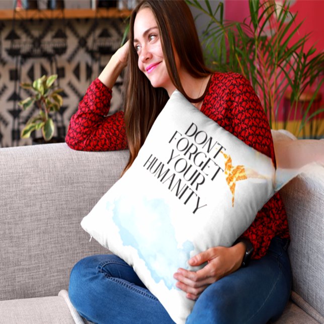 "Don't Forget Your Humanity – Elegant Gold Humming Throw Pillow (Creator Uploaded)