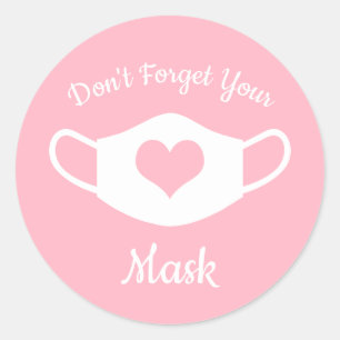 Don't Forget Your Mask Pink and White Heart Classic Round Sticker