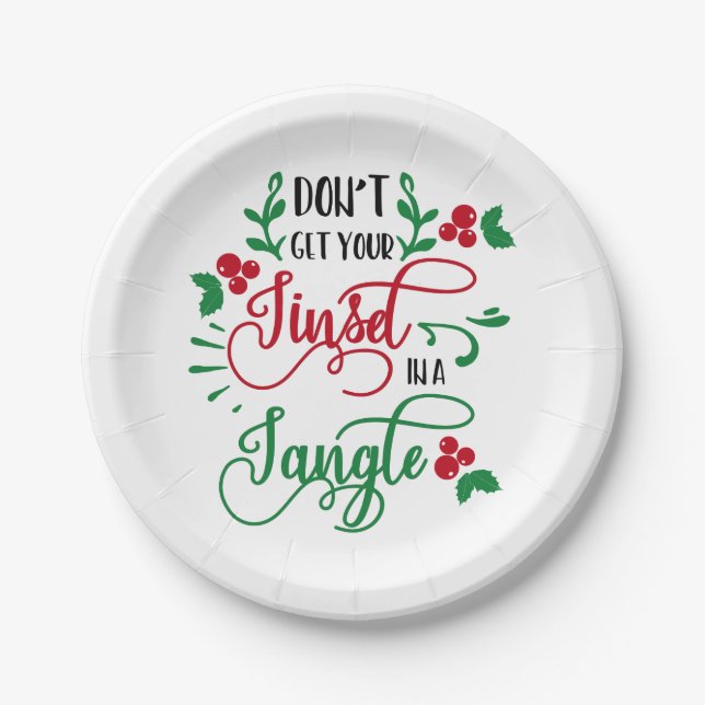 dont get your tinsel in a tangle Christmas Paper Plate (Front)