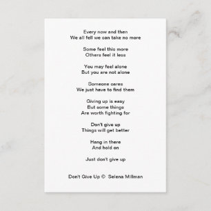 "Don't Give Up" Poem Enclosure Card