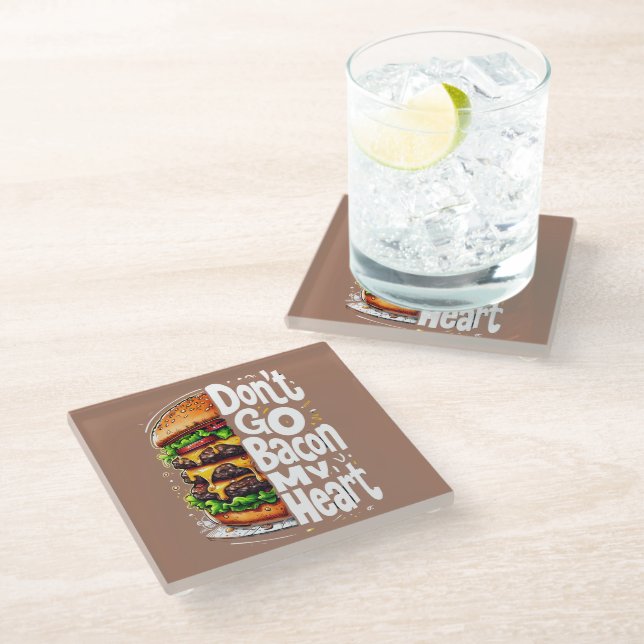 Don't Go Bacon My Heart Funny Food Pun Glass Coaster (Angled)