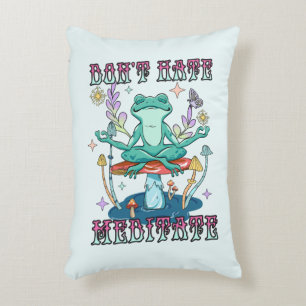 "Don't Hate, Meditate" Peaceful Frog & Floral Accent Pillow