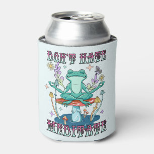 "Don't Hate, Meditate" Peaceful Frog & Floral Can Cooler