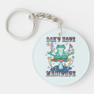 "Don't Hate, Meditate" Peaceful Frog & Floral Keychain