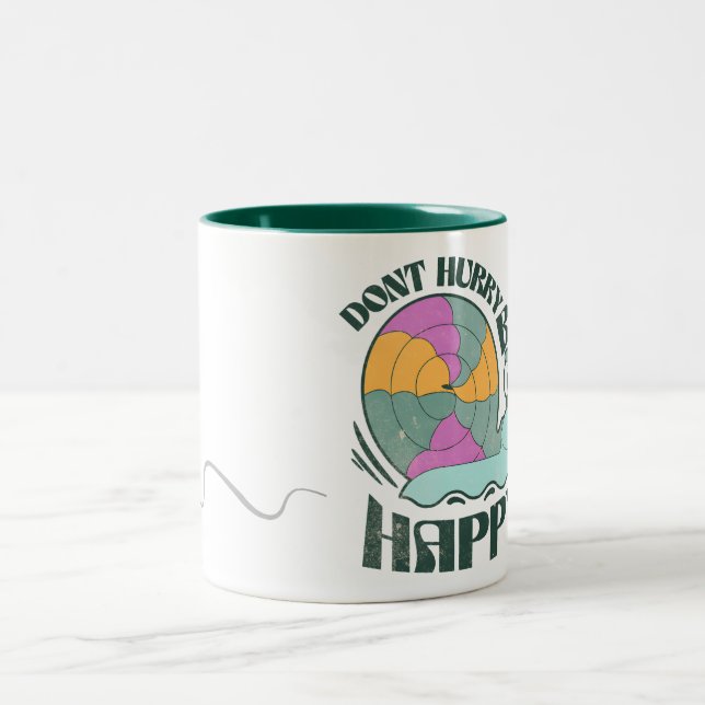 Don't Hurry Be Happy Cute Snail Design Two-Tone Coffee Mug (Center)
