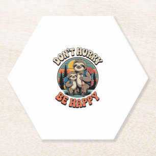 Don't Hurry, Be Happy Sloth Hiking Team Paper Coaster