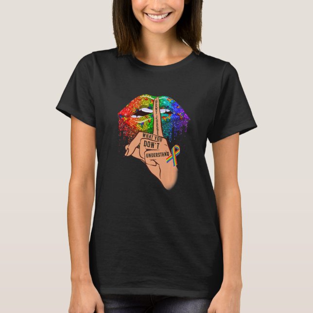 Don't Judge Lgbt Dripping Rainbow Lips Hand Gay Pr T-Shirt (Front)