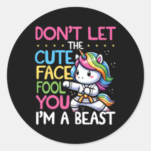 Don't Let The Cute Face Fool You Unicorn Karate Gi Classic Round Sticker