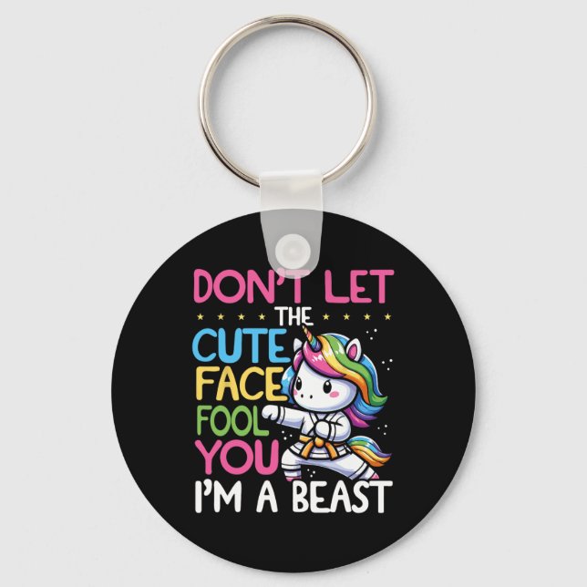 Don't Let The Cute Face Fool You Unicorn Karate Gi Keychain (Front)