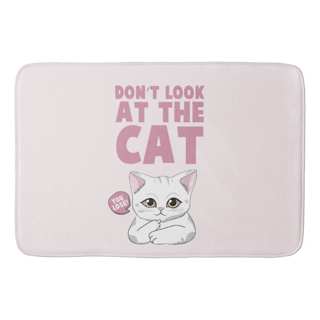 Don't Look At The Cat – Funny White Cat Bath Mat (Front)