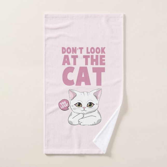 Don't Look At The Cat – Funny White Cat Bath Towel Set (Hand Towel)