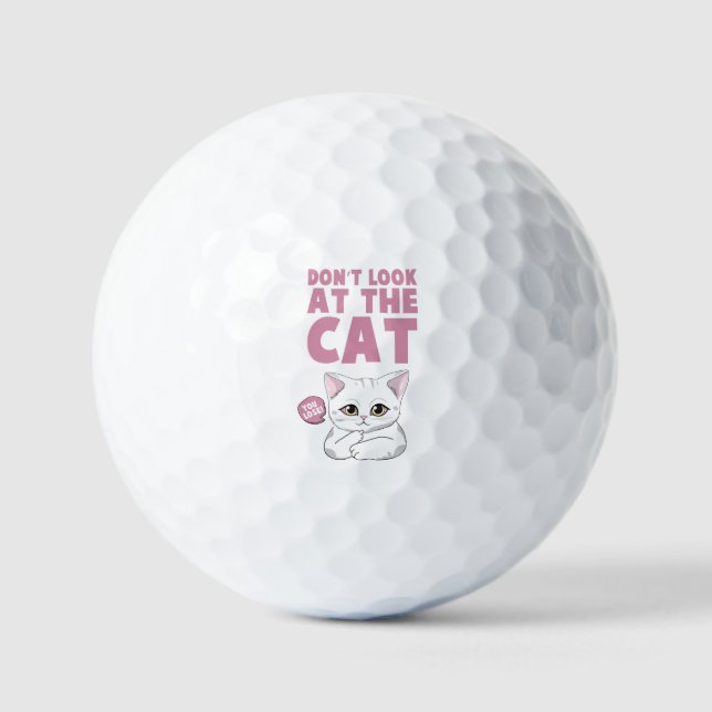 Don't Look At The Cat – Funny White Cat Golf Balls (Front)