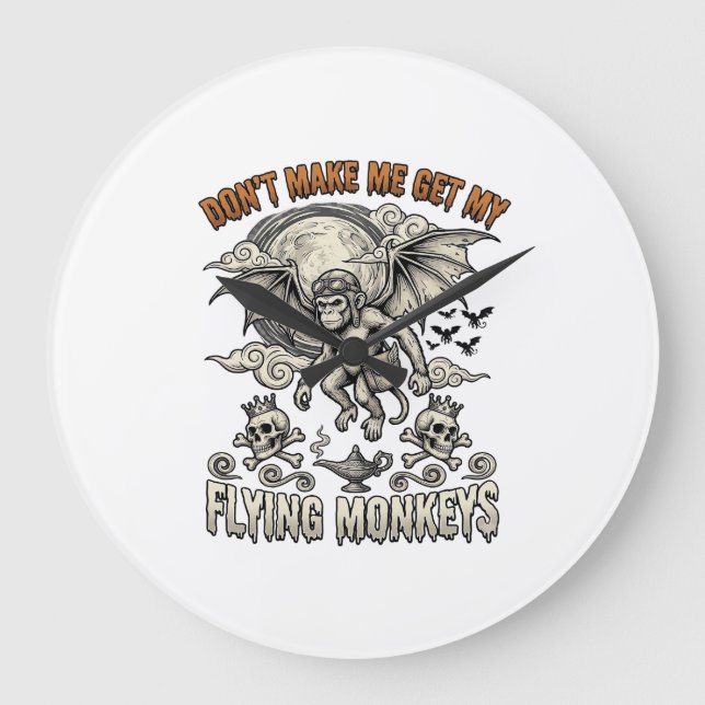 Dont Make Me Get Flying Monkeys Halloween Moon Sku Large Clock (Front)