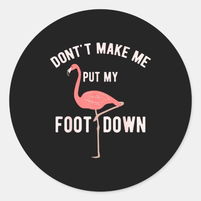 Don't Make Me Put My Foot Down Funny Flamingo  Classic Round Sticker (Front)