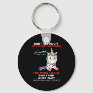 Don't Me Off I'm A Mpy Old Woman Funny Unicorn Quo Keychain