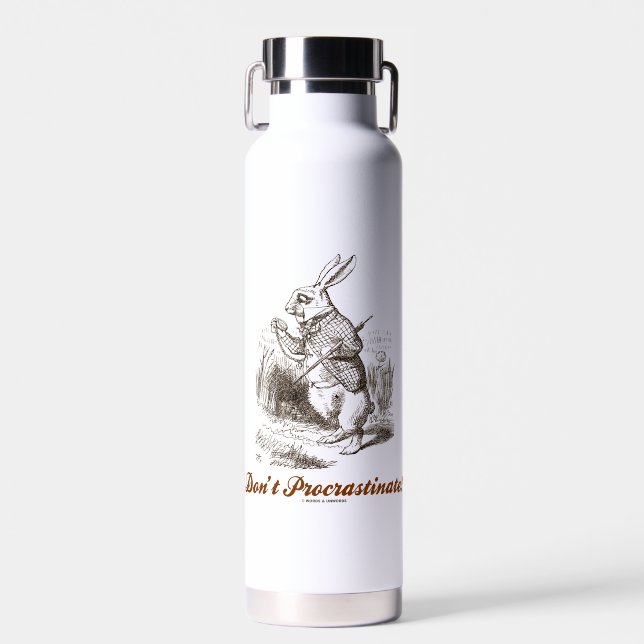 Don't Procrastinate! White Rabbit Watch Wonderland Water Bottle (Front)