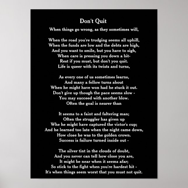 Don't Quit poem - poster (Front)