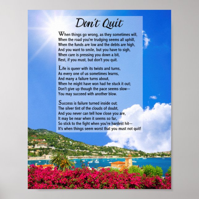 Don't Quit Poem Poster (Front)