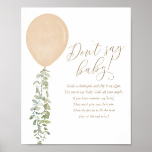 Don't Say Baby Gold Balloon Neutral Baby Shower Poster