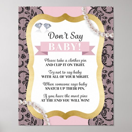Don't Say Baby Pink Pearls Black Lace Poster