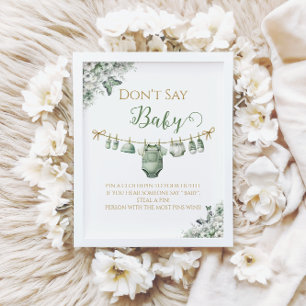 Don't Say Baby Sage Green Butterfly Floral Game Poster