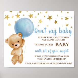 Don't Say Baby Shower Blue Bear Boy Poster