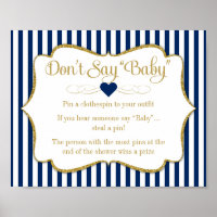 Don't Say Baby Shower Game Navy Blue Gold Baby Boy