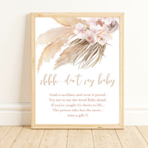 Don't say baby shower game pampas grass boho poster