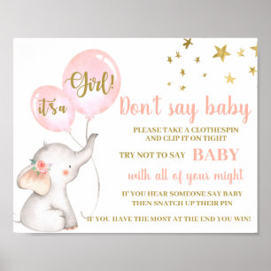 Don't Say Baby Shower Girl pink Elephant sign