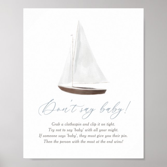 Don't Say Baby Sign Nautical Sailboat Baby Shower (Front)