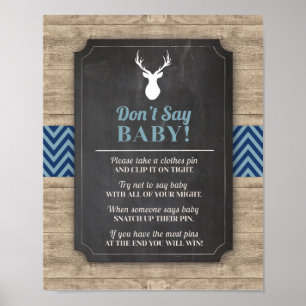 Don't Say Baby Stag Boy Wood Rustic Shower Poster
