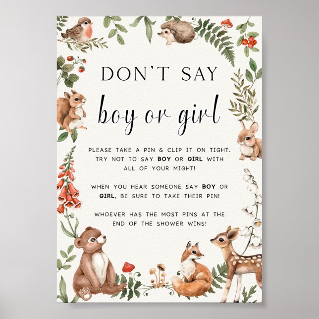 Don't say Boy or Girl Baby Shower Game Poster (Front)