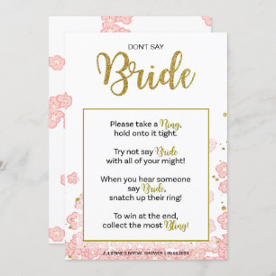 Don't Say Bride Bridal Shower Ring Game   Pink Gol Invitation