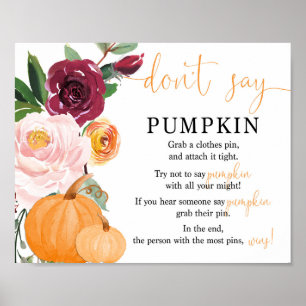 Don't say pumpkin fall baby shower game poster