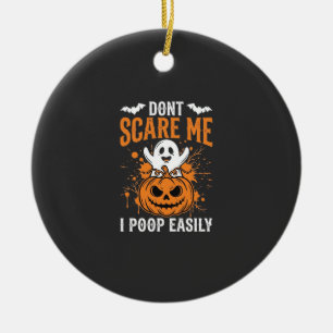 Don't Scare Me Halloween Ghost Pumpkin Design Ceramic Ornament