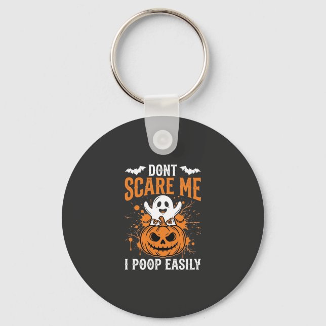 Don't Scare Me Halloween Ghost Pumpkin Design Keychain (Front)