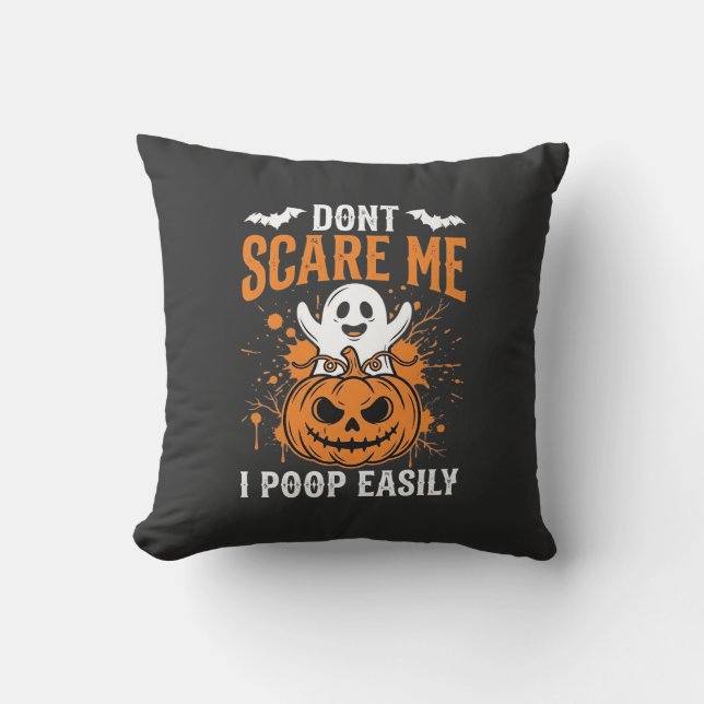 Don't Scare Me Halloween Ghost Pumpkin Design Throw Pillow (Front)