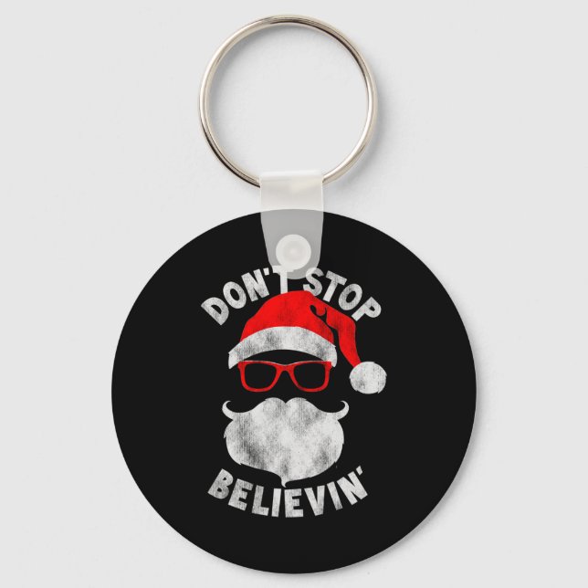 Don't Stop Believing Shades Santa Christmas Tee Lo Keychain (Front)