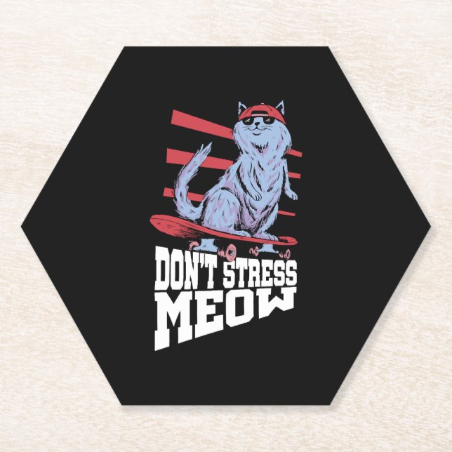 Don't Stress Meow Stress Awareness Month Paper Coaster (Front)
