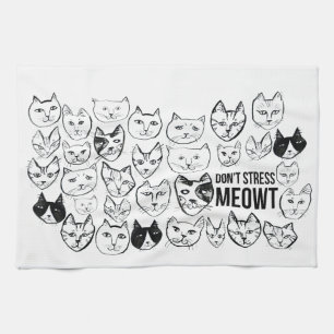 Don't Stress Meowt Funny Cat Pattern Kitchen Towel