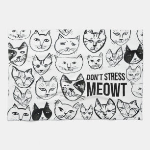 Don't Stress Meowt Funny Cat Pattern Kitchen Towel