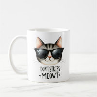 Don't Stress Meowt, Funny Cat Pun Coffee Mug