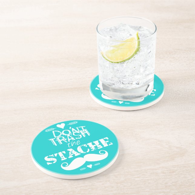 Don't Trash the Stache Moustache Retro Hipster Coaster (Side)