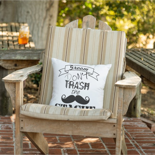 Dont Trash the Stache Moustache Retro Hipster Groo Throw Pillow (Chair)