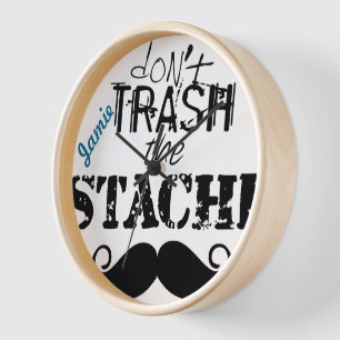 Don't Trash the Stache Moustache Retro Hipster Wall Clock