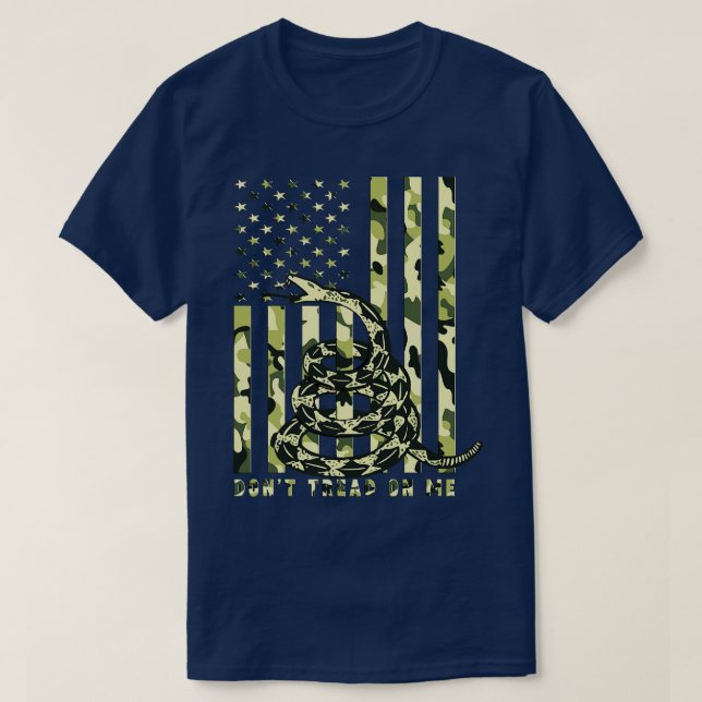 Dont Tread on Me Camo American Flag T-Shirt (Design Front)