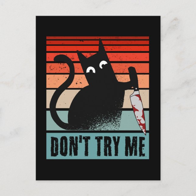 Don't try me, Moody Cat with knife Invitation Postcard (Front)