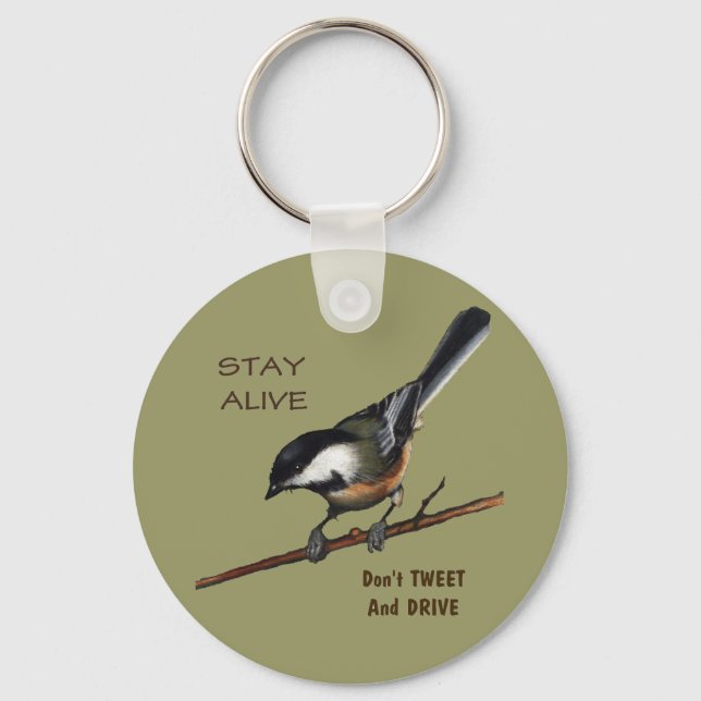 Don't Tweet & Drive: Bird: Colour Pencil Art Keychain (Front)