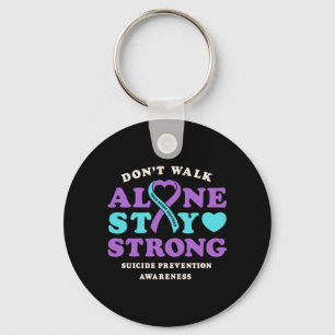 Dont Walk Alone Prevention Awareness Ribbon Heart Keychain