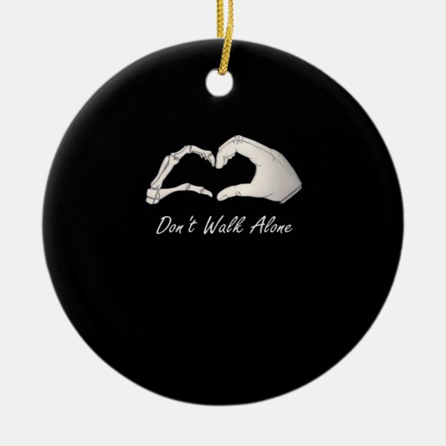Don't Walk - White Classic - Skeleton Hands Hearts Ceramic Ornament (Front)